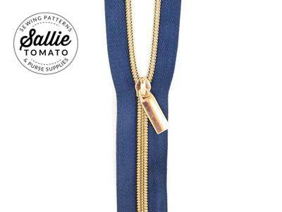 Zippers by the Yard - Navy #5  Light Gold Teeth