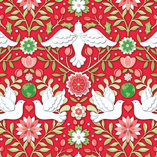 Peace on Earth - Damask - Ruby